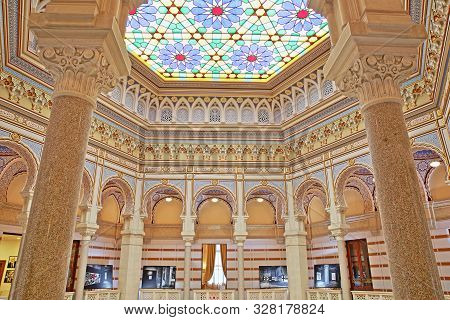 Sarajevo, Bosnia And Herzegovina - September 14, 2019: The Colorful Interior Of Vijecnica, Former Na