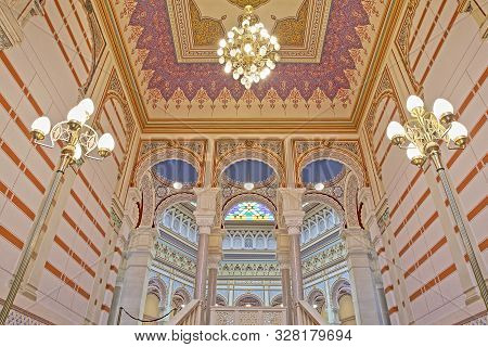 Sarajevo, Bosnia And Herzegovina - September 14, 2019: The Colorful Interior Of Vijecnica, Former Na
