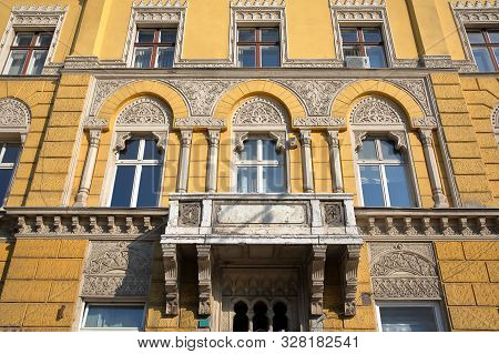 Colorful Austro-hungarian Buildings With Carvings, Located On The Right Bank Of The Miljacka River I