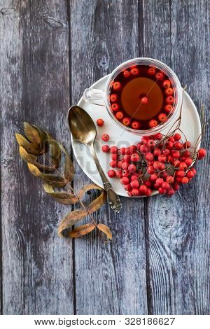 Hot Healing Tea, Mountain Ash Tea. Applied With A Lack Of Vitamins, Anemia, Metabolic Disorders. Red