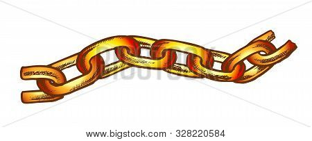Iron Chain Protective Accessory Color Vector. Separate Classic Chain For Bind And Safe. Linked Rings