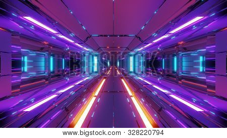 Futuristic Space Hangar Tunnel Corridor With Hot Metal Steal 3d Rendering Wallpaper Background