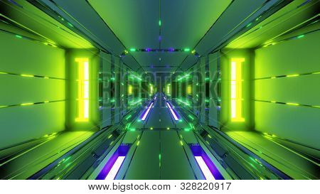 Futuristic Space Hangar Tunnel Corridor With Hot Metal Steal 3d Rendering Wallpaper Background