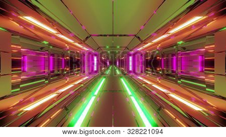 Futuristic Space Hangar Tunnel Corridor With Hot Metal Steal 3d Rendering Wallpaper Background