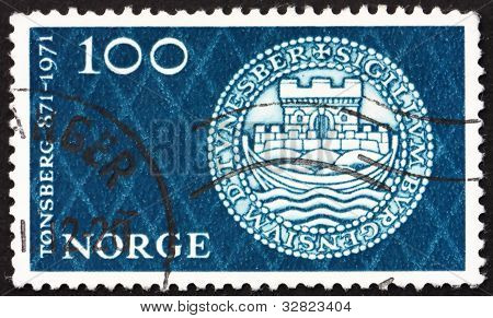 Frimärke Norge 1971 tätning av staden av Tønsberg