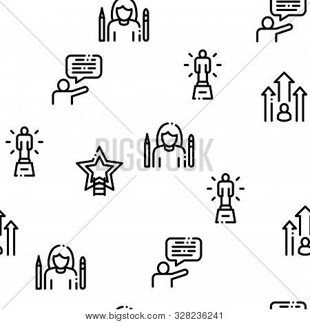 Human Talent Seamless Pattern Vector Thin Line. Contour Illustrations