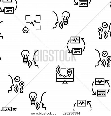 Voice Control Seamless Pattern Vector Thin Line. Voice Contour Illustrations