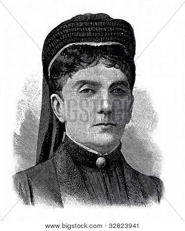 Baroness Hirsch Clara (Witwe des bekannten Philanthrop Baron Maurice Hirsch). Kupferstich von h