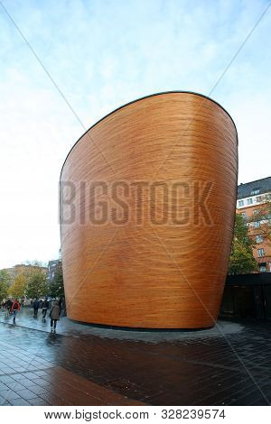 Helsinki, Finland - October 04, 2019: The Wooden Chapel Of Silence (kamppi Chapel) In Helsinki, The 