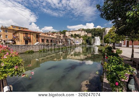 Scenic Waterfall Of Isola Del Liri, Small Town In The Province Of Frosinone, Lazio, Central Italy.