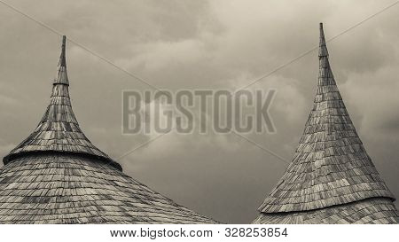 Thatched Palm Leaf, Weaving Umbrella. Traditional  Design .vernacular Architecture In Asia .into The