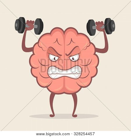 Brain Character Training With Dumbbells. Education And Brainstorm Concept. Human Train Intellect, Mi