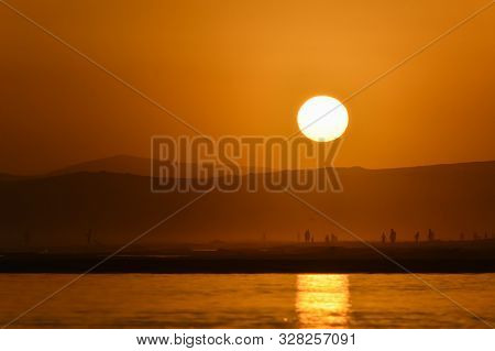 African Coastal Sunset On Hot Summer Beach, Mossel Bay, South Africa