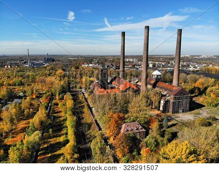 Bytom, Poland. Autumn Colors And Industrial Heritage In Bytom Szombierki District. Coal Power Plant.