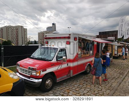 Katowice, Poland - August 10, 2019: People Visit Food Trucks At A Music Event Meskie Granie In Katow