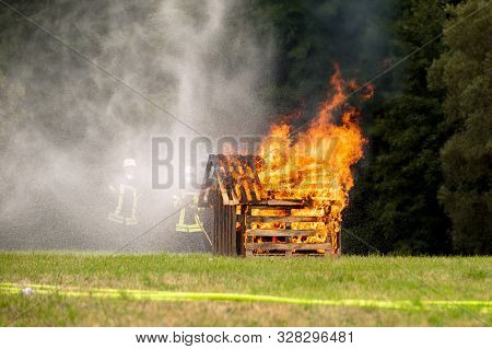 Germany, Niederstetten, Baden Wurttemberg. September 2019. Exhibition Of Young Firemans Firefighter 