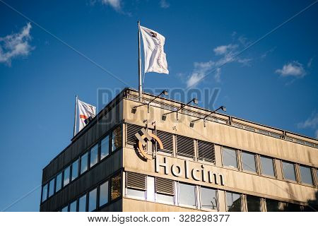 Hamburg, Germany - Mar 2018: Logotype Insignia On The Headquarter Of Holcim Swiss-based Global Build