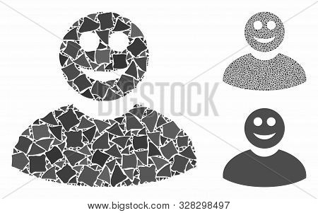 Smiled Man Composition Of Ragged Parts In Different Sizes And Color Tinges, Based On Smiled Man Icon