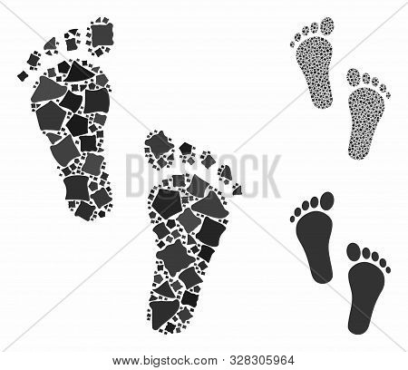 Human Steps Mosaic Of Tuberous Items In Various Sizes And Color Tints, Based On Human Steps Icon. Ve