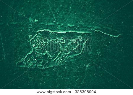 Vintage Green Background. Rough Painted Wall Of Emerald Color. Imperfect Plane Of Virid Colored. Une