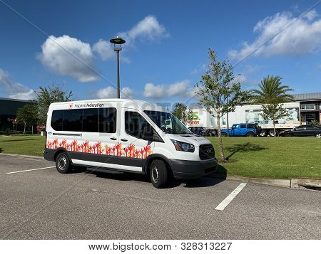 Orlando,fl/usa-10/16/19: A Hispanic Federation Van Outside A Meeting Venue.  The Mission Hispanic Fe