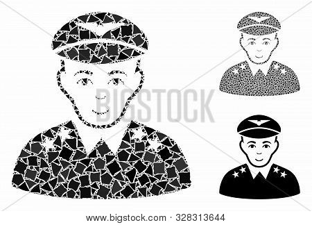 Military Pilot Officer Mosaic Of Joggly Pieces In Various Sizes And Color Tinges, Based On Military 