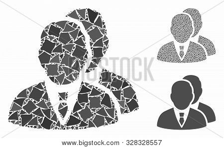 Managers Mosaic Of Rough Pieces In Variable Sizes And Color Tones, Based On Managers Icon. Vector Tu