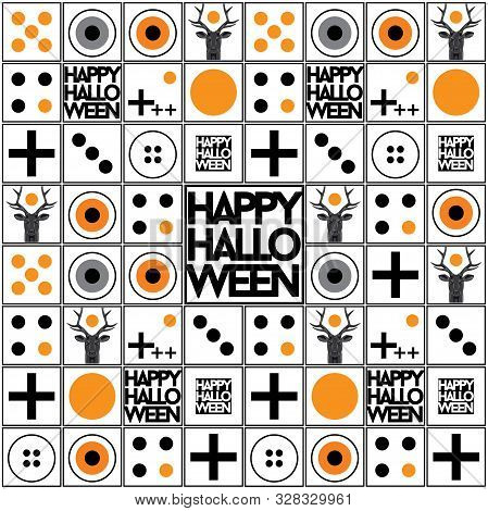 Happy Halloween Geometric Background. Halloween Flat Decoration. Bright Halloween Texture With Symbo