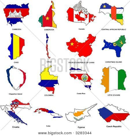 Svět vlajky mapa náčrtky kolekce 03