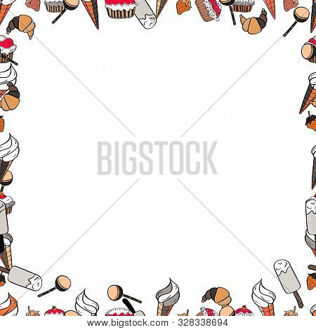Seamless Pattern. Doodle Frame. Illustration In Gray, Black And White Colors. Vector Illustration.