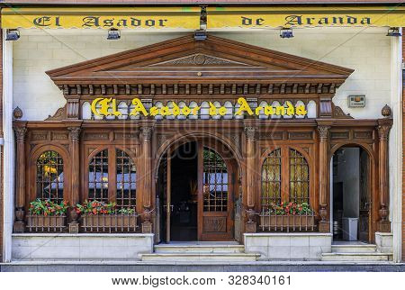 Madrid, Spain - June 3th, 2017: Details Of An Ornate Carved Wooden Facade At The Restaurant Called T