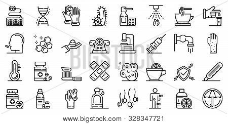 Prevention Icons Set. Outline Set Of Prevention Vector Icons For Web Design Isolated On White Backgr