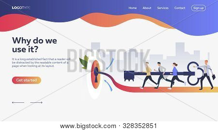 Work Team Running To Aim. Leader, Key, Teamwork. Efficiency Concept. Vector Illustration Can Be Used