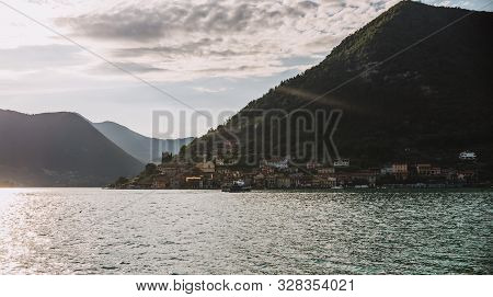 Panorama View Of Lake Iseo In Lombardy, Italy
