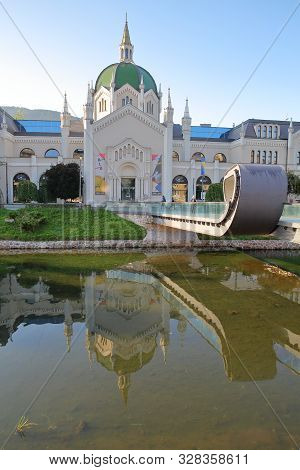 Sarajevo, Bosnia And Herzegovina - September 20, 2019: Reflections Of The Academy Of Fine Arts, Loca