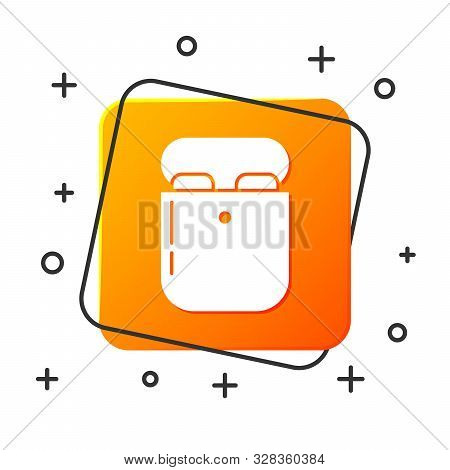 White Air Headphones In Box Icon Icon Isolated On White Background. Holder Wireless In Case Earphone
