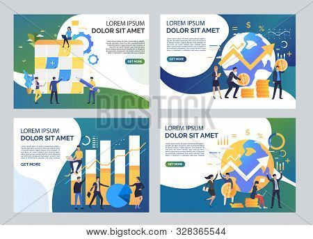 Investment Planning Illustration Set. Men And Women Analyzing Charts. Business Concept. Vector Illus