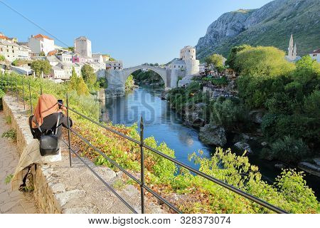 The City Of Mostar Viewed From Koski Mehmed Pasha Mosque, With The Old Bridge (stari Most), The Nere
