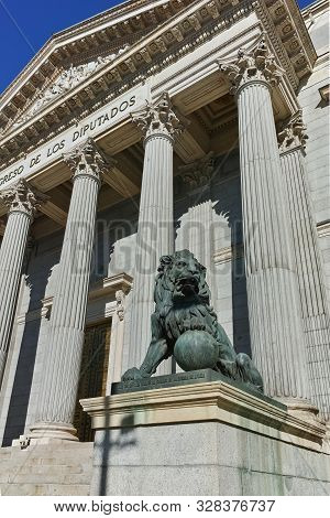 Madrid, Spain - January 22, 2018: Building Of Congress Of Deputies (congreso De Los Diputados) In Ci