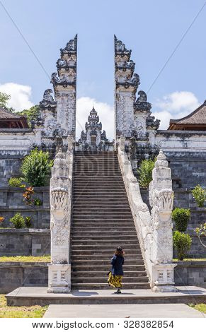 BALI, INDONESIA - SEPTEMBER 17, 2019: Entrance temple of Pura Penataran Agung Lempuyang. In Bali, Indonesia