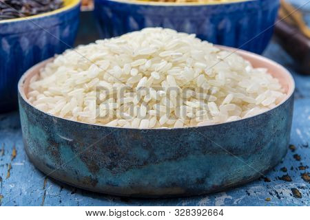 White Italian Arborio Rice Used For Making Risotto Dish Close Up