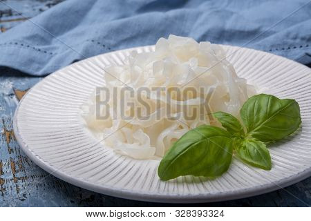 White Konjac Shirataki Noodles, Gluten Free And No Fat Diet Vegetarian And Vegan Asian Food