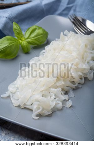 White Konjac Shirataki Noodles, Gluten Free And No Fat Diet Vegetarian And Vegan Asian Food