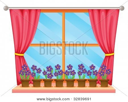Illustration of a window sill with flowers