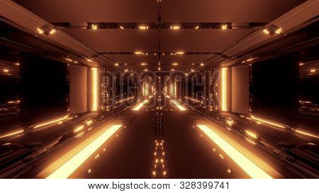 Endless Futuristic Scifi Science-fiction Space Tunnel Corridor Space Hangar 3d Illustration Backgrou