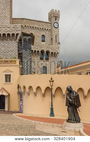 Monaco. June 16 2019. A View Of A Statue Of Francois Grimaldi At The Princes Palace In Monaco