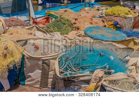 Agia Napa Cyprus. August 14 2019. A View Of Fishing Nets In Agia Napa In Cyprus
