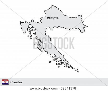Croatia Vector Map With The Capital City Of Zagreb
