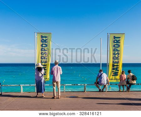 Nice Cote D Azur. France. June 20 2019. A View Of The Beach Promenade Des Anglaise In Nice In Cote D