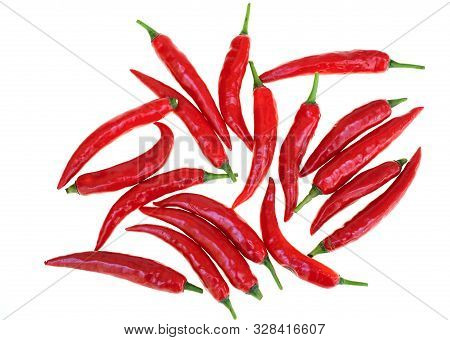 Close Up Red Hot Chili Spur Pepper At White Background